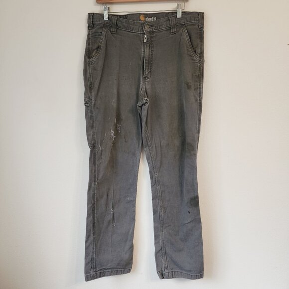 Carhartt Pants Mens 36x32 Gray Relaxed Fit Distressed Grunge Thrashed Workwear - Picture 1 of 16